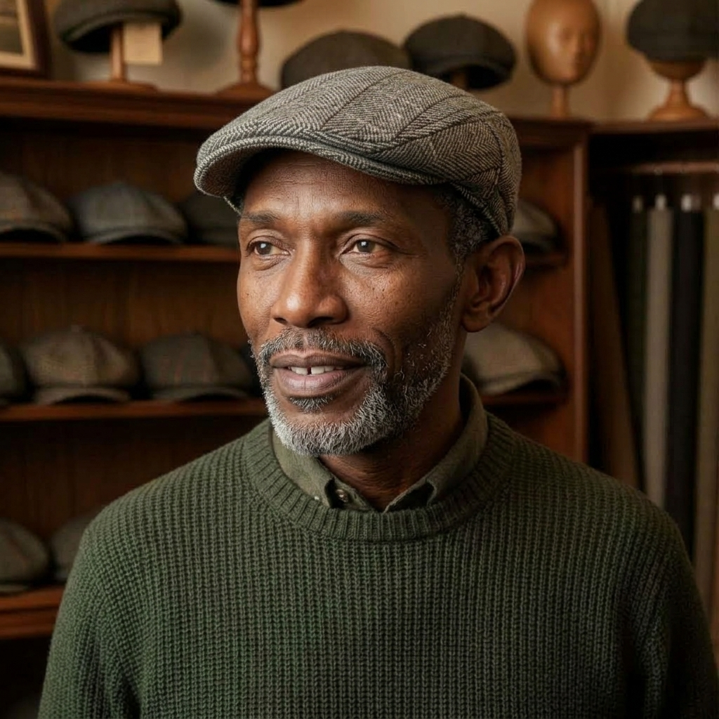 Herringbone Cotton Knitted Flat Cap | LAWTON